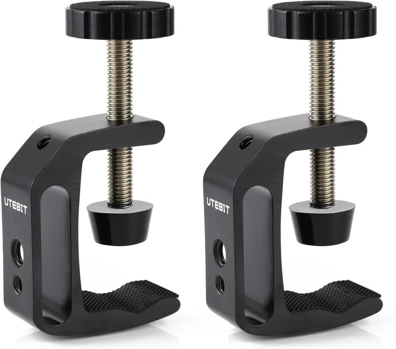 UTEBIT Small C Clamps 2 inch with 1/4" and 3/8" Thread Hole for Desktop Mount Tables Desk Clamps Aluminum Support 2 Pack - Image 1
